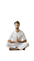 Young man meditating in a seated pose with a calm and peaceful expression on a transparent background png
