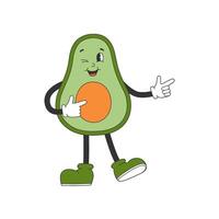 Cute avocado in groovy style. Cartoon character in trendy retro style. vector