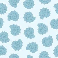 Seamless pattern with hand drawn blue seashell on blue background. Template for print, fabric, greeting card and invitation. vector