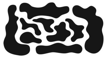 Set of irregular shapes, organic blobs, liquid spots, fluid splodges, distorted bubbles textures isolated on white background. Collection of asymmetric figures vector