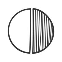 Donut chart in doodle style. Hand drawn circle divided on two equal parts with separated fragment. Round shape with hatched slice vector