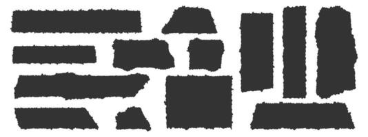 Rough edge paper set. Torn cardboard tags, labels, stickers. Empty black rectangle and square text box templates vector