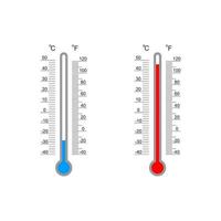 Celsius and Fahrenheit meteorological thermometer degree scales with cold and heat temperature index. Outdoor temperature measuring tools vector
