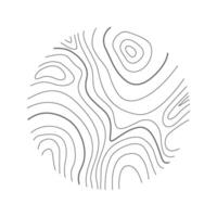 Topographic texture in round shape. Wooden layout in doodle style. Hand drawn relief contour. Graphic terrain surface stamp vector