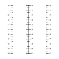 Set of vertical ruler scales with 10 cm markup. Measuring charts in centimeters. Distance, height or length measurement math or sewing tools vector