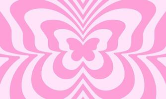 Trendy psychedelic pattern in y2k style. Poster with repeating pink butterflies in girly retro 2000s design. Cute illustration in pastel colors vector