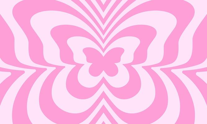Trendy psychedelic pattern in y2k style. Poster with repeating pink butterflies in girly retro 2000s design. Cute illustration in pastel colors
