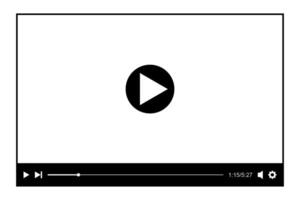 Media player template. Online movie layout with play button on screen and loading slider bar. Multimedia app window simple design vector