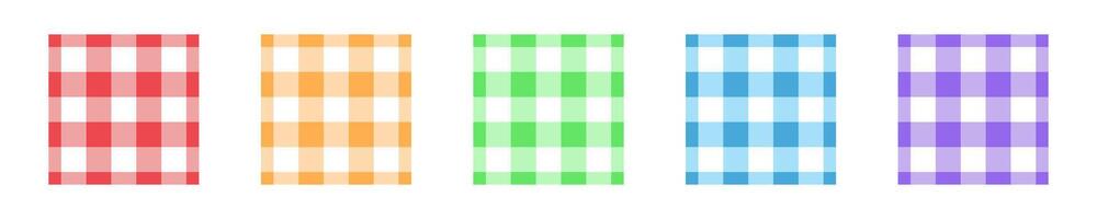 Set of gingham seamless patterns samples. Checkered textures for picnic blanket, tablecloth, napkin, plaid, clothes. Italian style overlays, fabric geometric backgrounds, retro textile designs vector