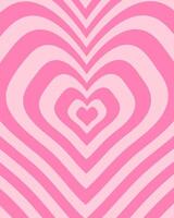 Groovy psychedelic poster in y2k style. Distorted repeating hearts background in trendy retro 2000s design. Cute flat illustration in pink pastel colors vector