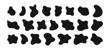 Set of irregular shapes, organic blobs, liquid ink spots, distorted bubbles textures isolated on white background. Trendy asymmetric figures vector