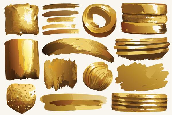 Golden metallic elements set, illustration