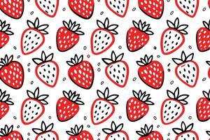 Seamless pattern with pink strawberry berryHand drawn strawberries pattern on white background for fabric drawing labels print wallpaper of children's room fruit background vector
