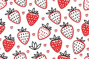 Seamless pattern with pink strawberry berryHand drawn strawberries pattern on white background for fabric drawing labels print wallpaper of children's room fruit background vector