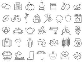 Set of autumn icons in linear style. vector