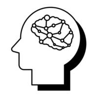 Head profile with brains. Human brain with neurons in face profile. vector