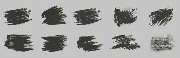 Artistic stroke in a frame. Inked on a square yellow frame. vector