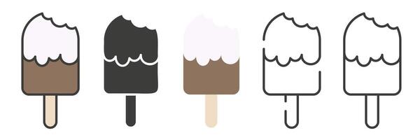 Bitten ice cream on a stick. Ice cream covered with chocolate in different styles. vector
