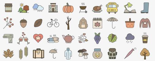 Set of color autumn icons with outline. vector