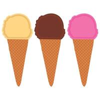 vanilla and strawberry 3 chocolate ice cream scoop in waffle cone Vanilla Ice Cream Cone design vector