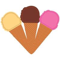 vanilla and strawberry chocolate ice cream scoop in waffle Ice Cream Cone . vector