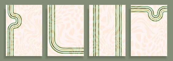 Abstract backgrounds with green wavy stripes. Set of natural posters with copy space. Empty templates. illustration. vector