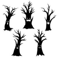 Bundle of grinning monster tree silhouette illustrations, source design vector
