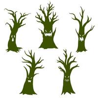 Grinning monster tree silhouette illustration set, source design vector