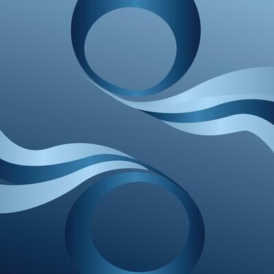 Blue abstract papercut background with simple shapes Modern illustration of smooth bending 3D objects.