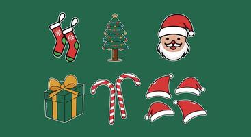 set of christmas element sticker design template vector
