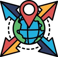 A colorful drawing of a globe with a red dot on it vector