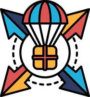 A colorful graphic of a red, blue, and yellow umbrella with a box on top vector