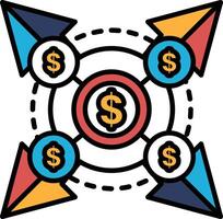 A graphic of four arrows pointing to a circle with a dollar sign in the center vector