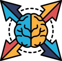 A brain with arrows pointing to it, one pointing to the left vector