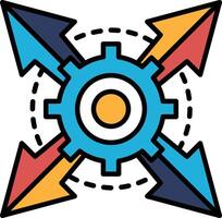 A gear with four arrows pointing in different directions vector