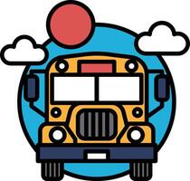 A yellow school bus with a red sun in the background vector