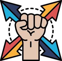 A fist with four arrows pointing in different directions vector