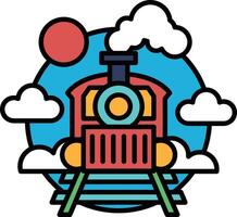 A train is shown with a red engine and a yellow caboose vector