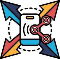 A phone with a blue arrow pointing to the left vector