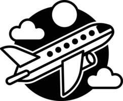 A airplane flying through the sky with a sun in the background vector