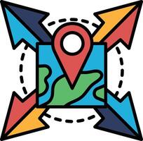 A map with a red dot in the middle and arrows pointing to different directions vector