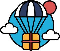 A cartoon of a box with a red cross on it and a parachute above it vector