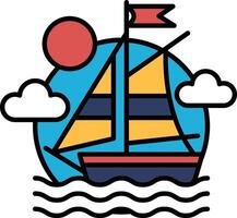 A boat is sailing in the ocean with a red flag on the mast vector