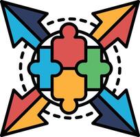 A colorful puzzle piece with arrows pointing in different directions vector