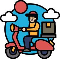 A man is riding a red scooter with a box on the back vector