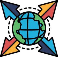 A drawing of a globe with four arrows pointing to it vector