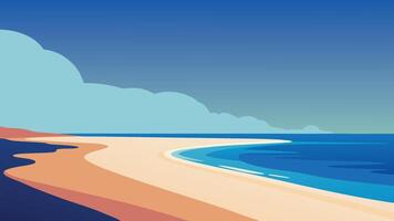 Beach scene featuring gentle waves lapping at the shore under a sky filled with fluffy clouds flat illustration. vector