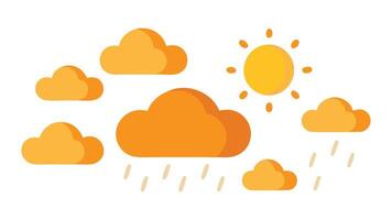 Sun partially obscured by rain clouds, isolated flat illustration on white background. vector