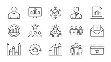 influence related Minimalist Line 15 pcs icons set isolated on white background vector