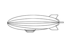 Blimp Air Transport isolated continuous line art flat illustration on white background. vector